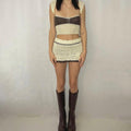 Damen gehäkeltes Crop-Top und Minirock-Set mit Schnürdetails R&B