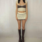Damen gehäkeltes Crop-Top und Minirock-Set mit Schnürdetails R&B