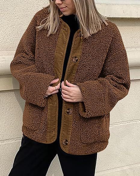 Damen kuschelige Teddyjacke mit farblich abgestimmtem Kragen R&B