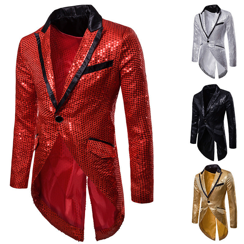 Herren eleganter Pailletten-Blazer mit asymmetrischem Schnitt und luxuriösem Design R&B