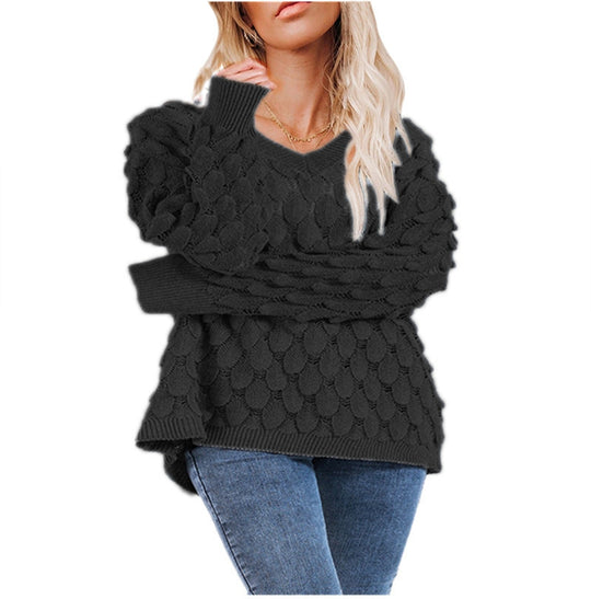 Damen Pullover mit Struktur und V-Ausschnitt R&B