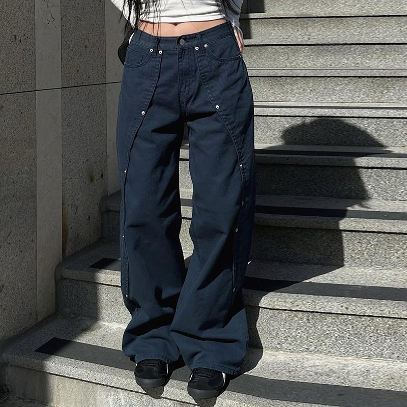 Damen Weite Utility-Hose mit dekorativen Druckknöpfen und R&Brnen Akzenten R&B