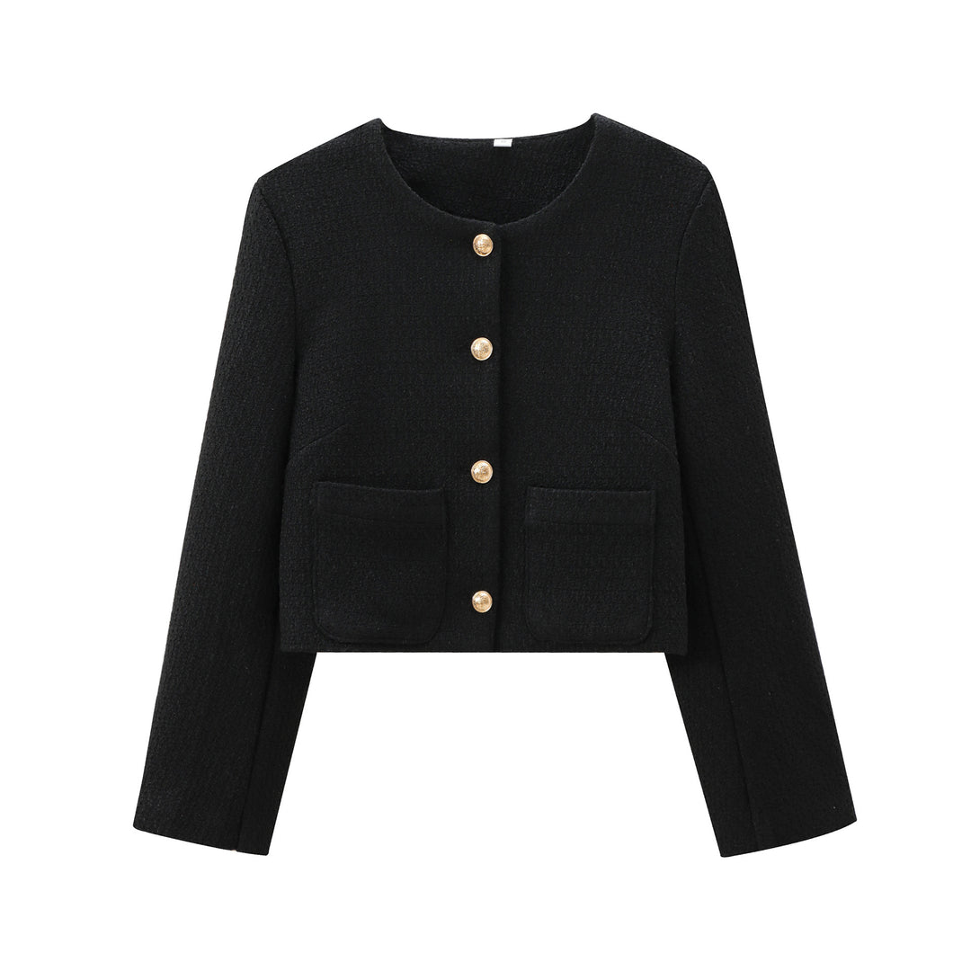 Damen elegante Kurzjacke im strukturierten Tweed-Stil mit praktischen Taschen R&B