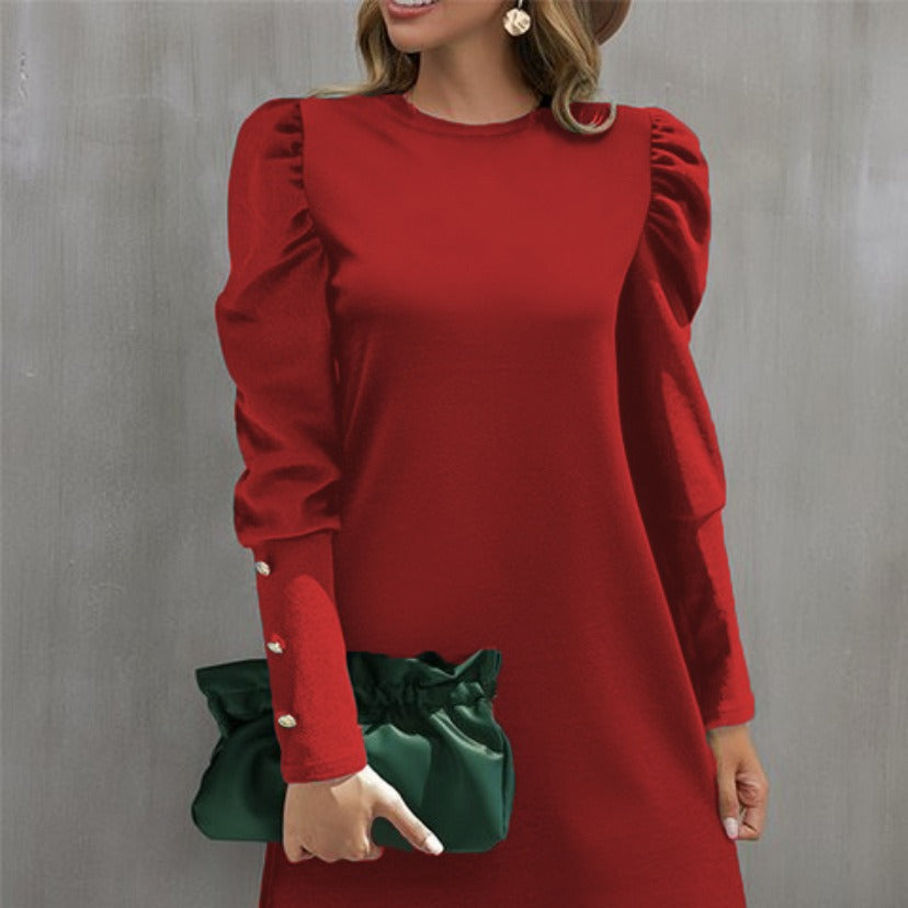 Damen Puffärmel Minikleid mit elegantem Rundhalsausschnitt R&B