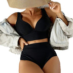Damen High-Waist Bikini-Set mit eleganten Raffungen und stützenden Trägern R&B