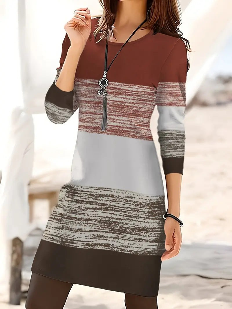 Damen Freizeitkleid mit modernem Streifenmuster und bequemen Schnitt R&B