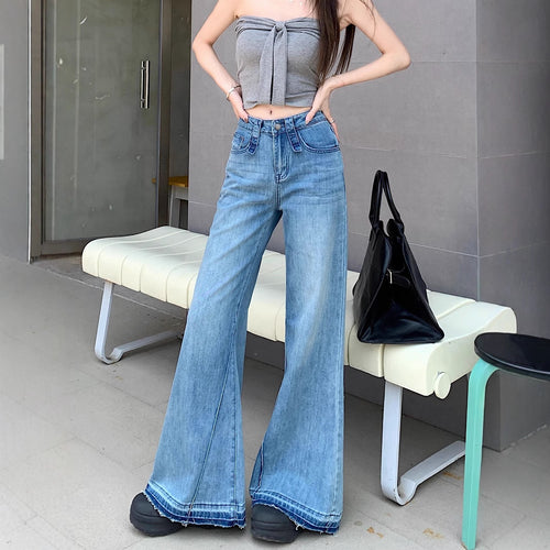 Damen weite Bootcut-Jeans mit hohem Bund und ausgefallenem Design R&B