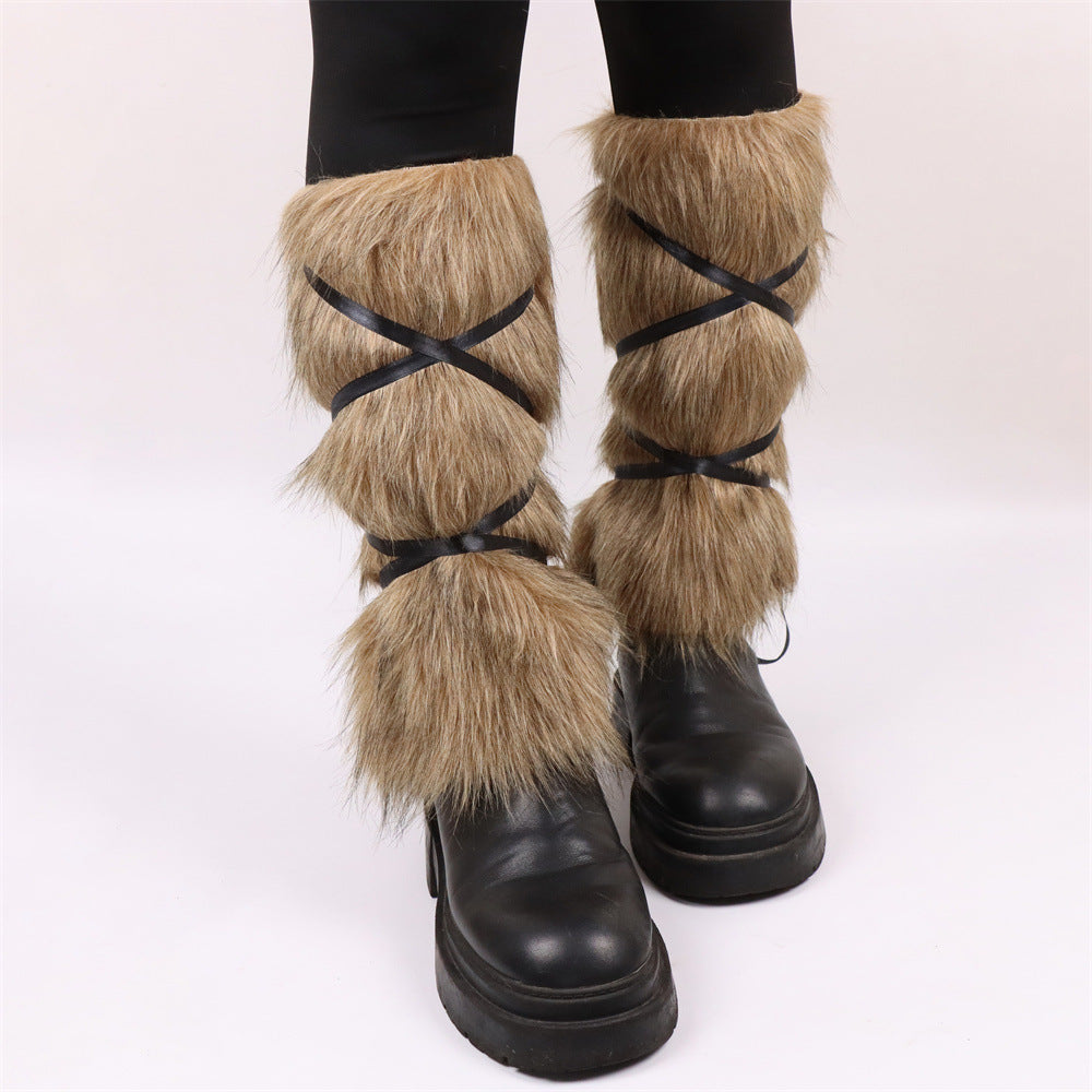 Damen Flauschige Beinstulpen mit Riemen R&B