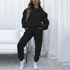Damen nan Cropped Kapuzenjacke und High-Waist Jogginghose Set aus French Terry mit elastischem Bund R&B