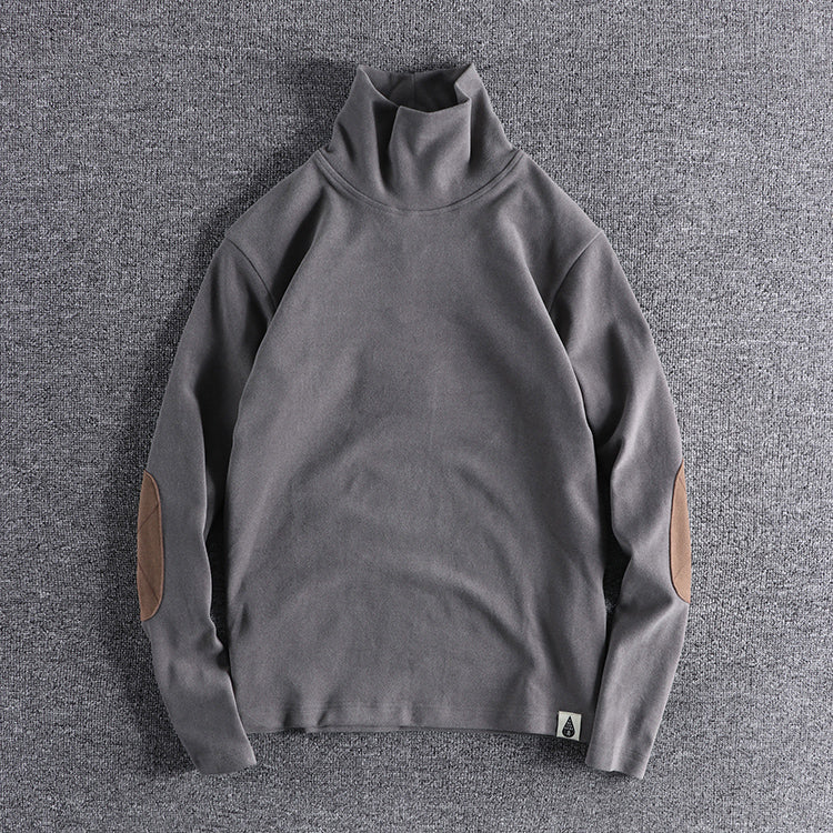 Herren Stehkragenpullover aus hochwertigem Fleece mit kontrastierenden Ellbogenpatches R&B