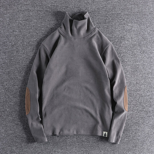 Herren Stehkragenpullover aus hochwertigem Fleece mit kontrastierenden Ellbogenpatches R&B