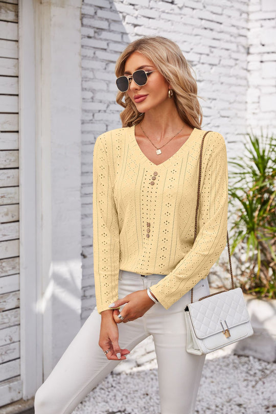 Damen luftiges Blusenshirt mit Knopfdetails R&B