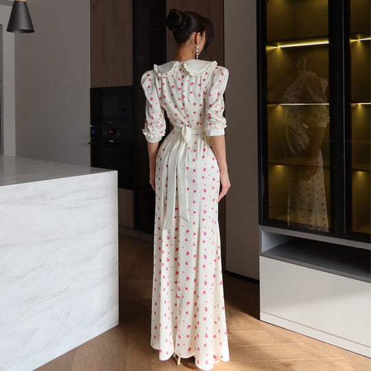Damen Maxikleid mit eleganter Kragenkante und floralen Akzenten R&B