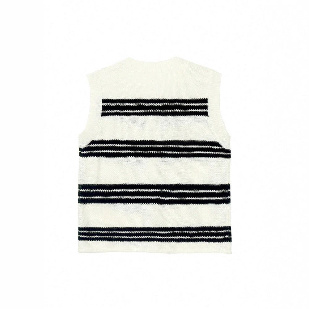 Strickjacke Damen ärmellos mit Knopfleiste und Streifen