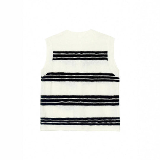 Strickjacke Damen ärmellos mit Knopfleiste und Streifen