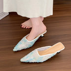 Damen Elegante Mules mit floralem Rosen-Design und modischem Absatz R&B