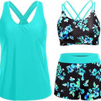 Damen Sportliches Tankini-Set mit floralem Oberteil und Shorts R&B