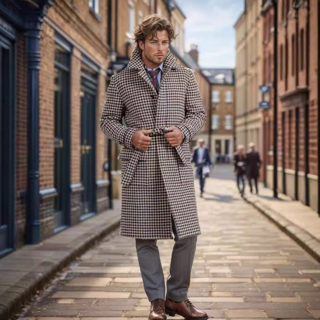 Herren eleganter Langmantel im Hahnentrittmuster R&B