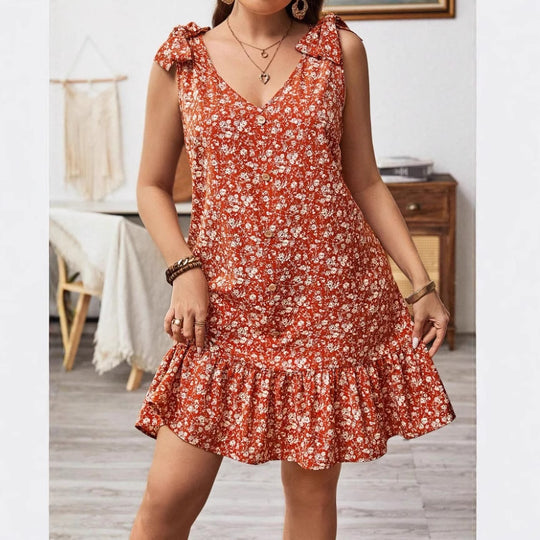 Damen kurzes Sommerkleid mit Rüschendetails und Knopfleiste R&B