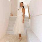 Damen Tüllkleid mit elegantem Halterneck und schwingendem Rock R&B