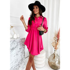 Damen Hemdblusenkleid mit taillierter Gürtel und asymmetrischem Saum R&B