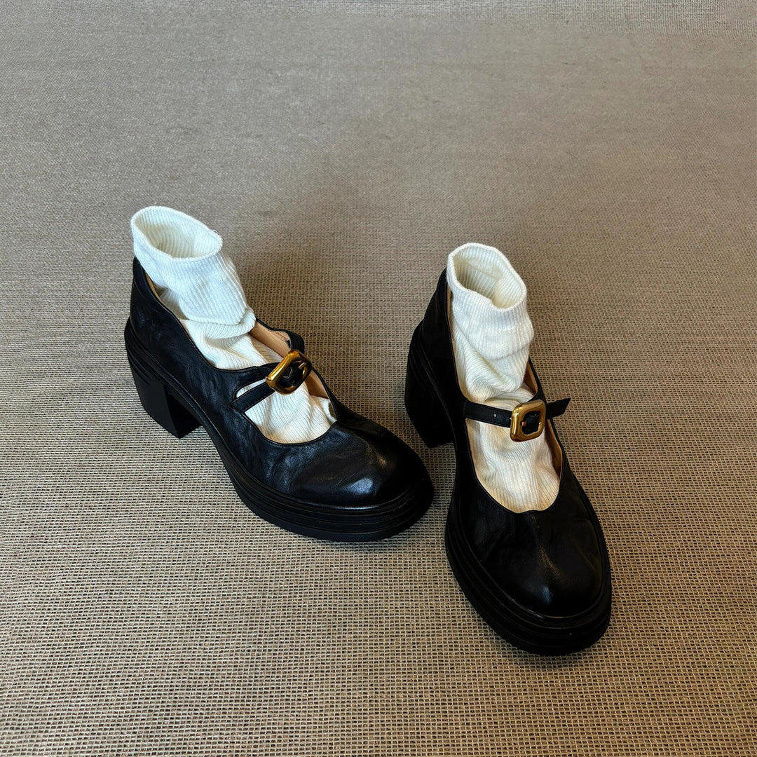 Damen elegante Ballerina-Pumps mit verstellbarem Riemchen und stabiler Absatzhöhe R&B
