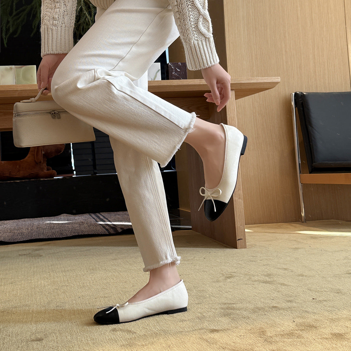 Damen Ballerinas mit eleganter Schleife und modischer Zweifarben-Optik R&B