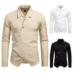 Herren modisches Langarmhemd mit asymmetrischem Knopfdesign R&B