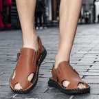 Herren Stilvolle und bequeme Leder-Sandalen mit verstellbarem Riemen R&B