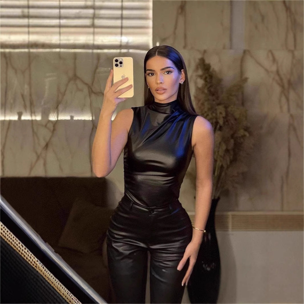 Damen Elegantes Oberteil aus hochwertigem imitat mit asymmetrischem Schnitt R&B