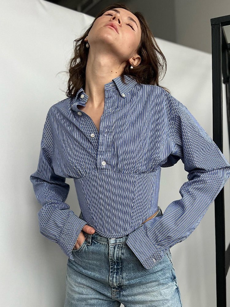 Damen Hemdbluse mit innovativem Schnitt und strukturierten Ärmeln R&B