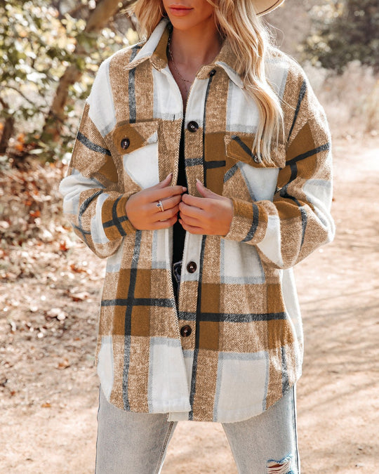 Damen Karierte Flanelljacke mit Brusttaschen R&B