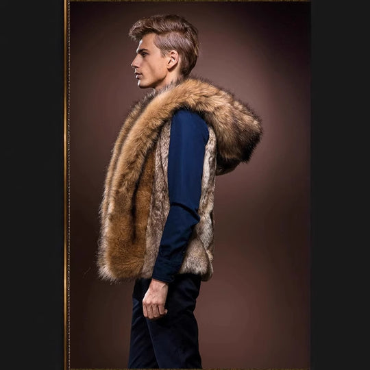 Herren Elegante Kunstpelz-Weste mit tiefem Kragen und luxuriösem Design R&B