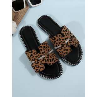 Damen bequeme Slides mit modischem Leopardenmuster und funkelnden Akzenten R&B