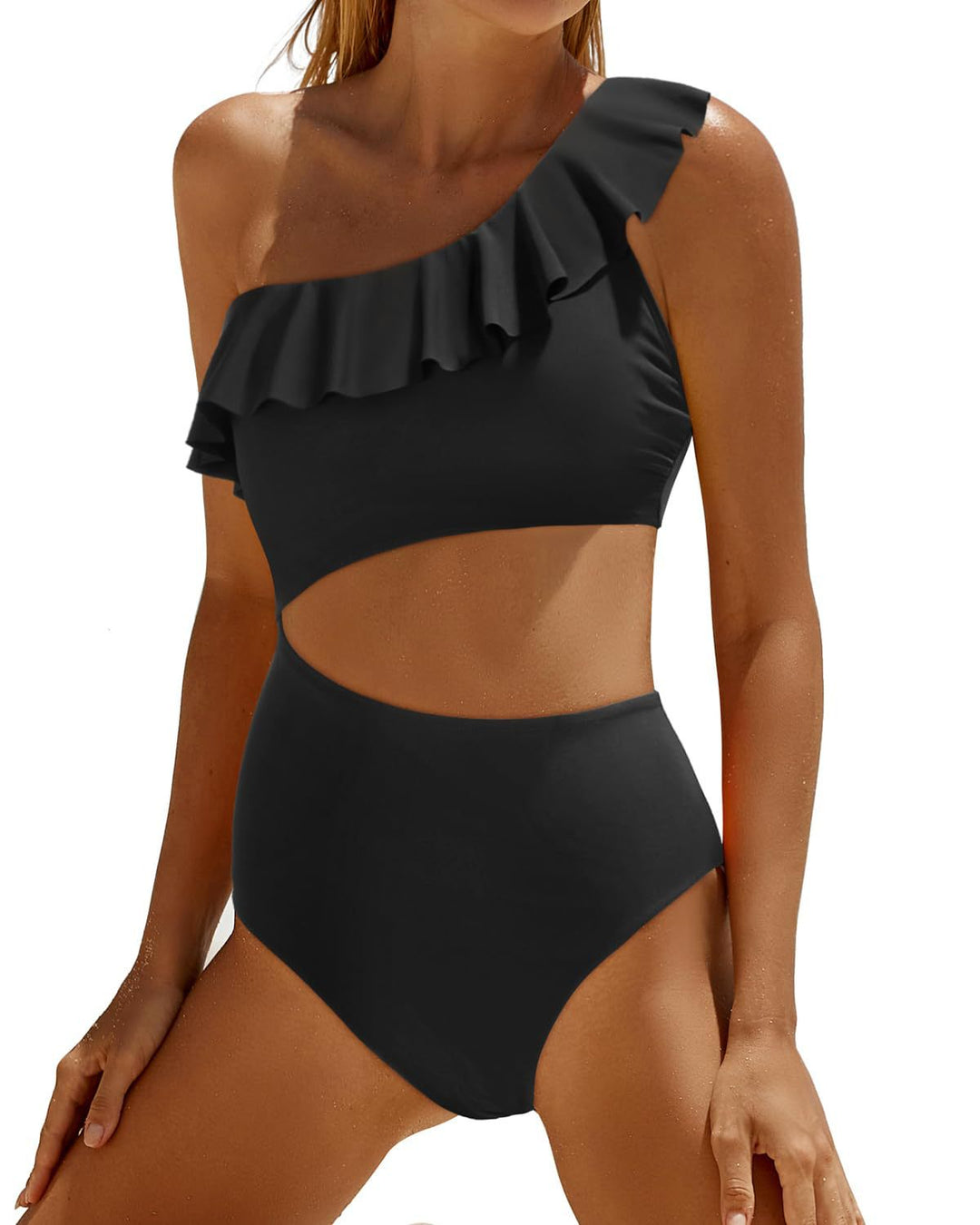 Damen Eleganter Einseitiger Badeanzug mit Volant R&B