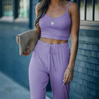 Frauen Ribbed Cropped Lounge Set