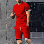 Herren nan athletisches Freizeit-Set aus Baumwoll-Feinjersey mit Kontrastbündchen und Kordelbund-Kurzhose R&B