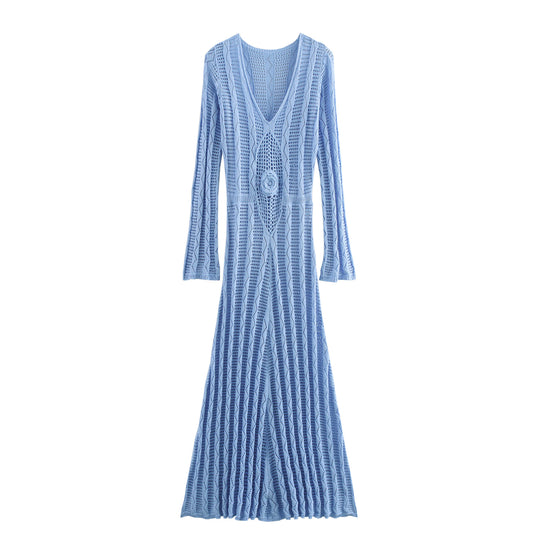 Damen Maxikleid mit raffiniertem Häkelmuster und eleganten Ärmeln R&B