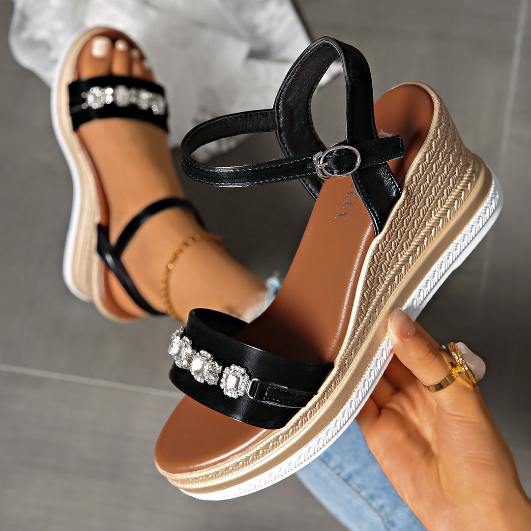 Damen elegante Wedge-Sandalen mit funkelnden Strass-Applikationen R&B