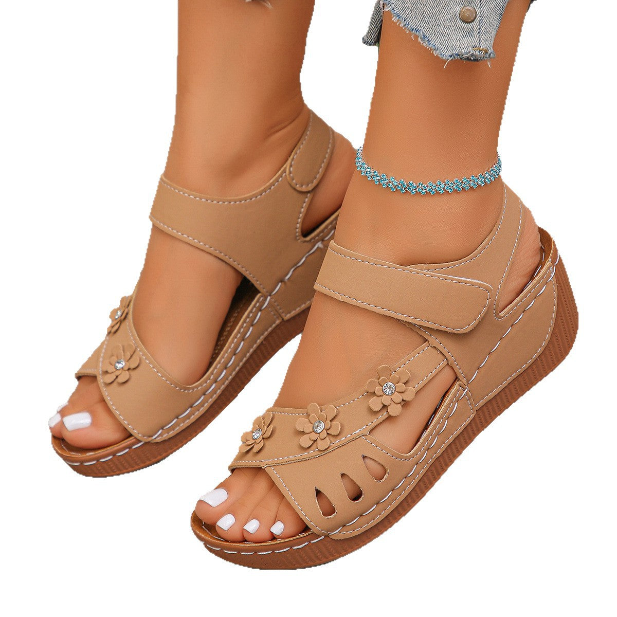 Damen Riemensandalen mit floralem Design und elastischen Riemen R&B