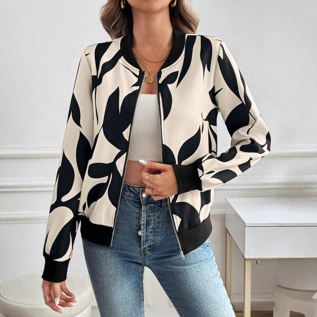 Damen Bomberjacke mit floralem Print und sportlichem Schnitt R&B