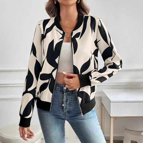 Damen Bomberjacke mit floralem Print und sportlichem Schnitt R&B