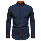 Herren Langarmhemd mit modernem Stehkragen und gesticktem Detail R&B