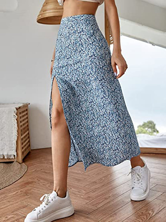 Damen Maxirock mit floralem Print und seitlichem Schlitz R&B