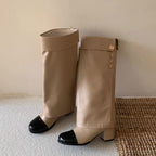 Damen Elegante Stiefel mit dekorativem Knopfdetail und Blockabsatz R&B