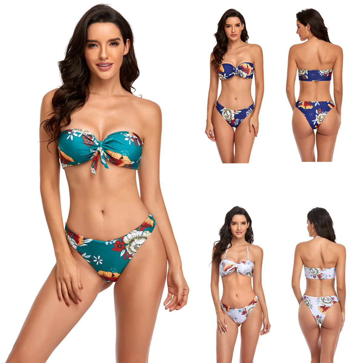 Damen Bandeau-Bikini mit verstellbarem Knotted Detail R&B
