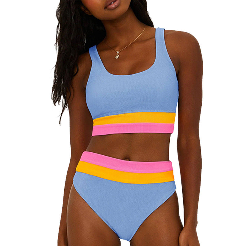 Damen Sportliches Bikini-Set mit komfortablem Crop-Top und hochgeschnittenem Höschen R&B