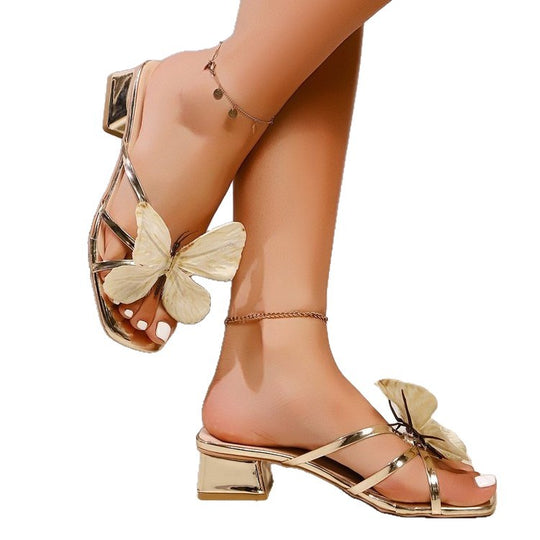 Damen elegante Sandalen mit floralen Applikationen und blockartigem Absatz R&B