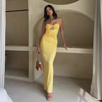Damen Maxikleid mit verführerischem Cut-Out und dekorativem Schmuckdetail R&B
