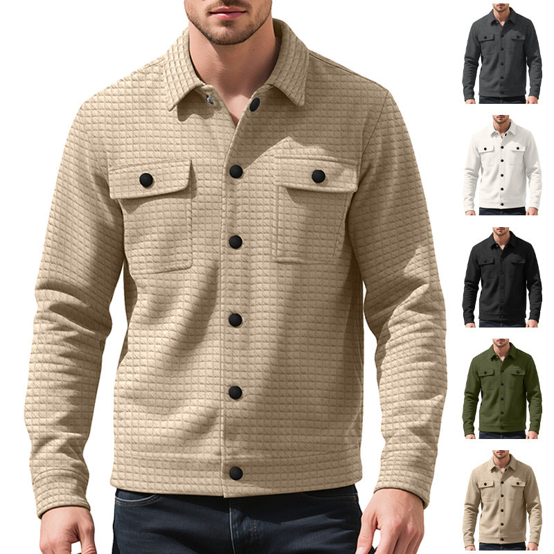 Herren nan Hemdjacke mit quadratischer Steppstruktur Druckknopffront und Brustklappen R&B